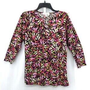 Emily Daniels Shirt Womens Size S Multicolor Sequin 3/4 Sleeve Pullover Blouse